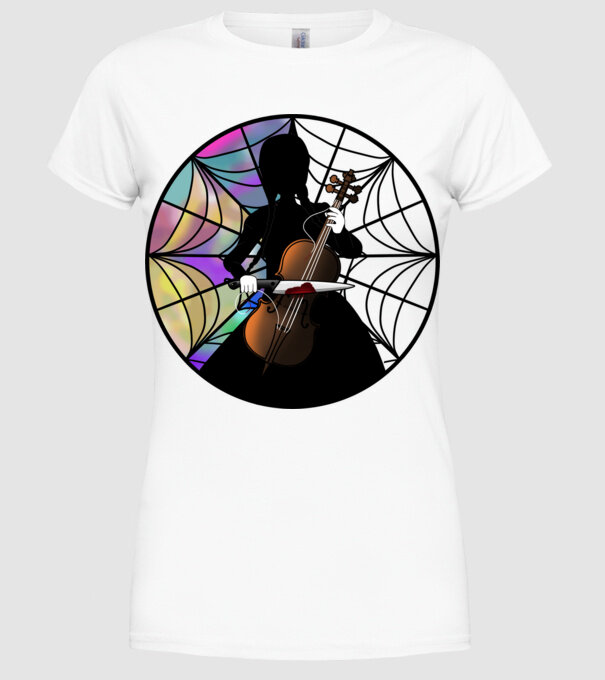 Wednesday Addams Cello - Enid room model alb pe tricou