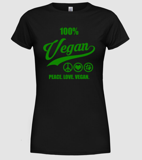 100% vegan model negru pe tricou