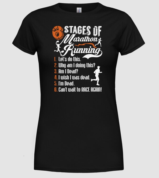 6 stages of marathon model negru pe tricou