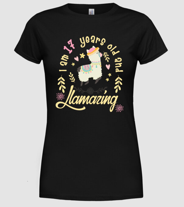 Birthday Llamazing 17 years old model negru pe tricou