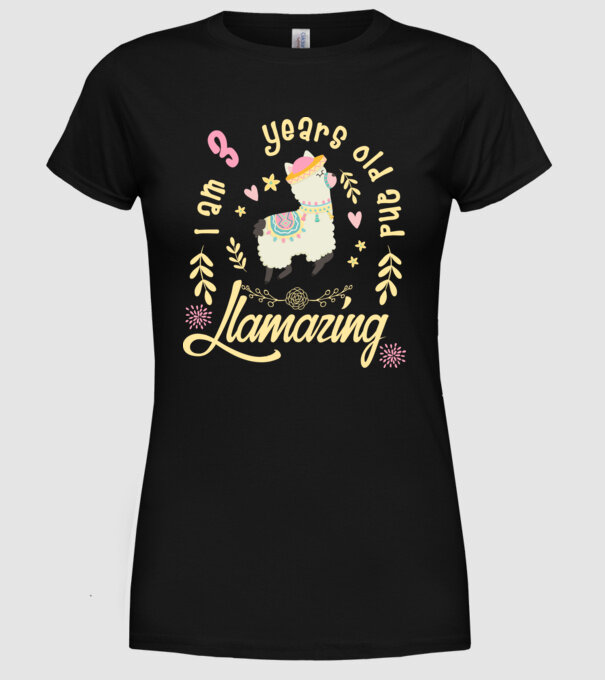 Birthday Llamazing 3 years old model negru pe tricou