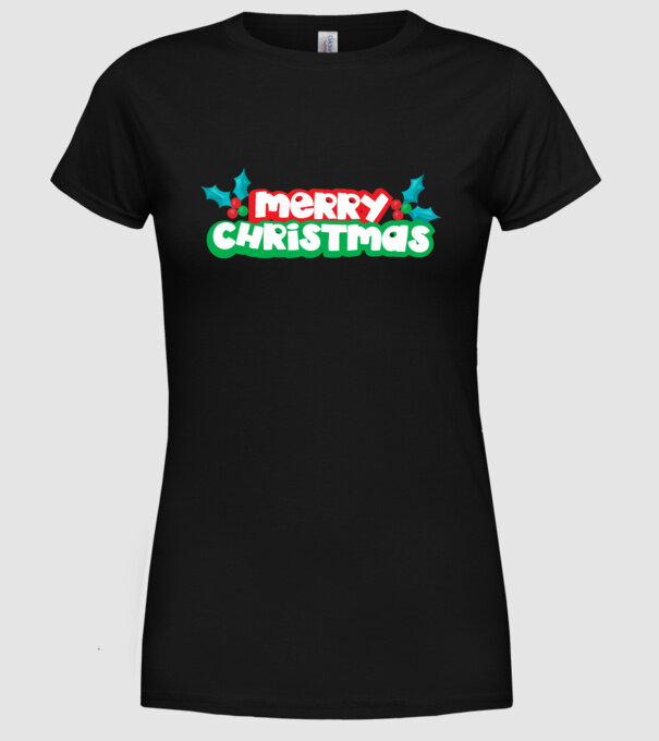 Text Crăciun Fericit model negru pe tricou