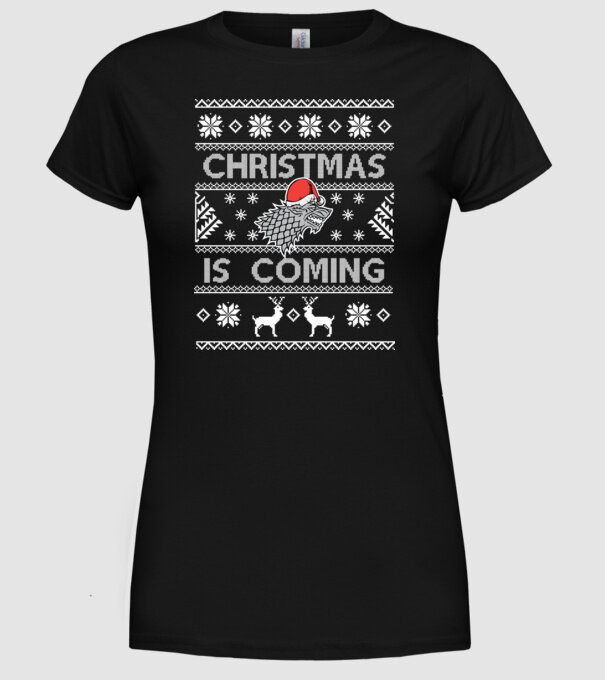 Christmas is Coming ugly sweater Game of Thrones model negru pe tricou
