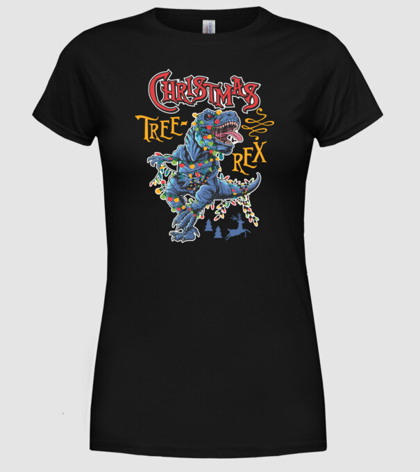 Christmas tree rex model negru pe tricou