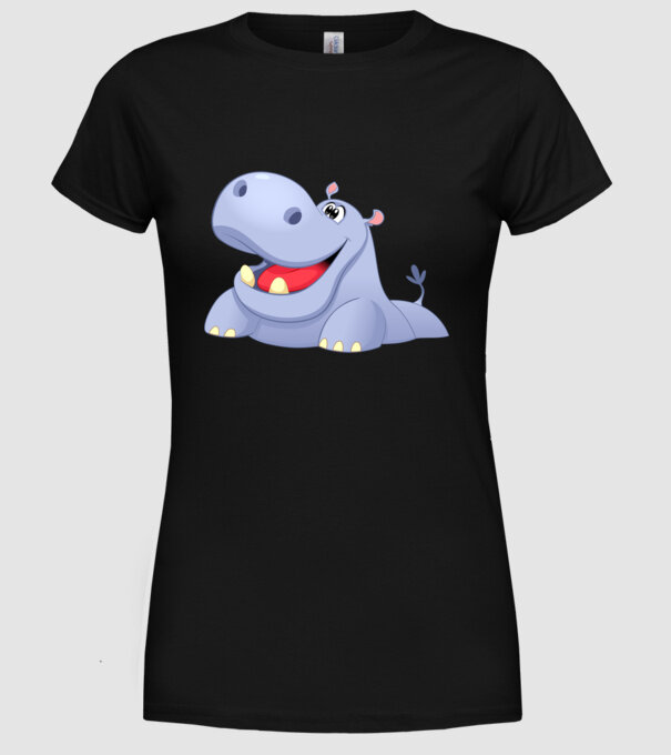 Cute Hippo model negru pe tricou