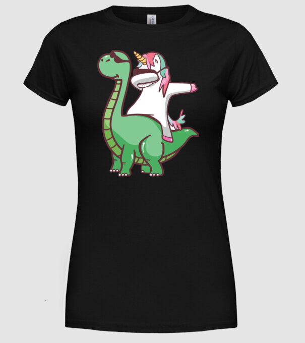 Dinozaur dabunicorn model negru pe tricou