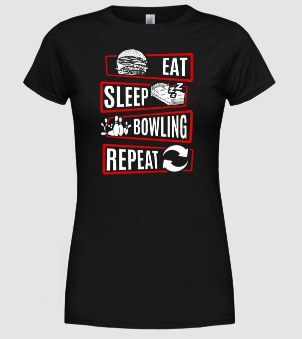 Eat sleep bowling repeat model negru pe tricou