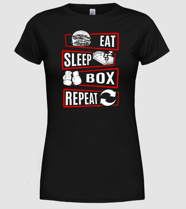 Eat sleep box repeat model negru pe tricou