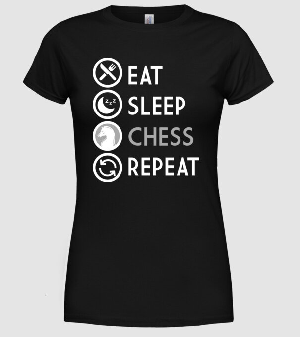 eat sleep chess model negru pe tricou