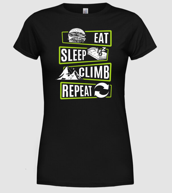 Eat sleep climb repeat model negru pe tricou