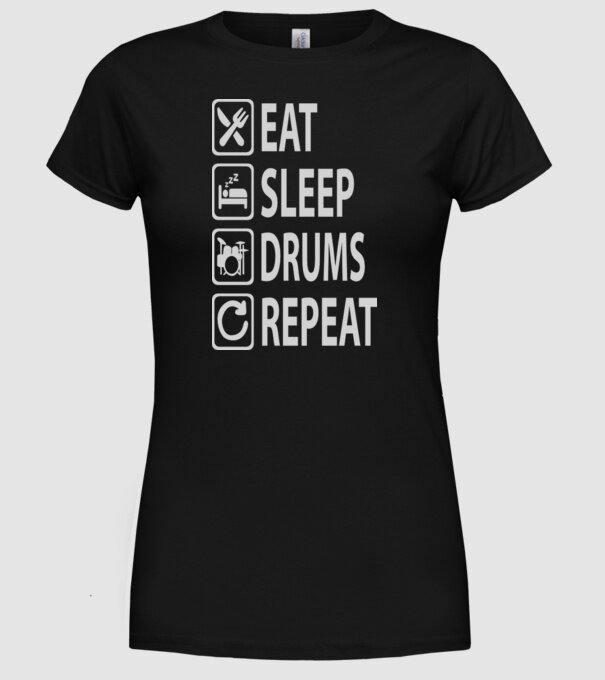 Eat Sleep Drum Repeat model negru pe tricou