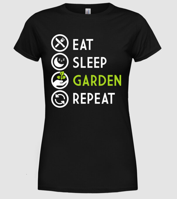 Eat sleep garden repeat model negru pe tricou