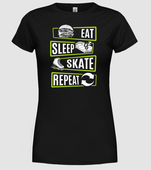Eat sleep repeat patinaj V2 model negru pe tricou