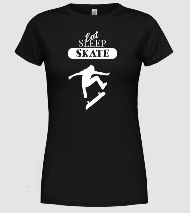 Eat sleep skate man model negru pe tricou