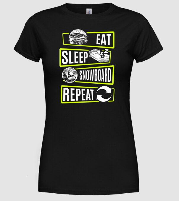 Eat sleep SNOWBOARD repeat V2 model negru pe tricou