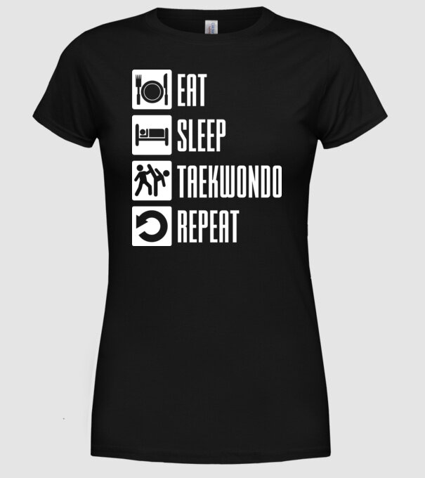 Eat sleep taekwondo model negru pe tricou