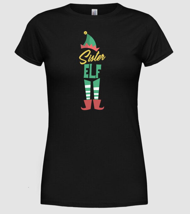 Elf family sister model negru pe tricou