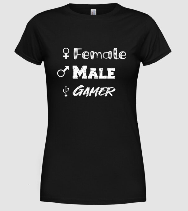 Female Male Gamer model negru pe tricou