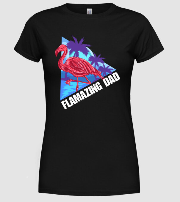 Flamingo dad model negru pe tricou