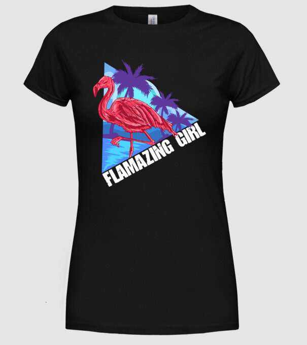 Flamingo girl model negru pe tricou