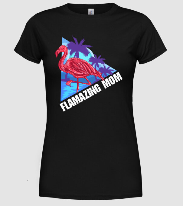Flamingo mom model negru pe tricou