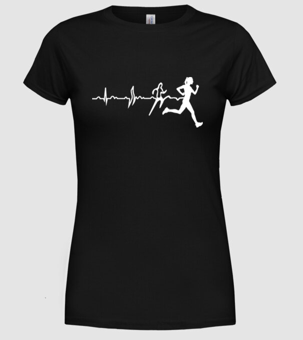 femeie alergătoare ecg model negru pe tricou