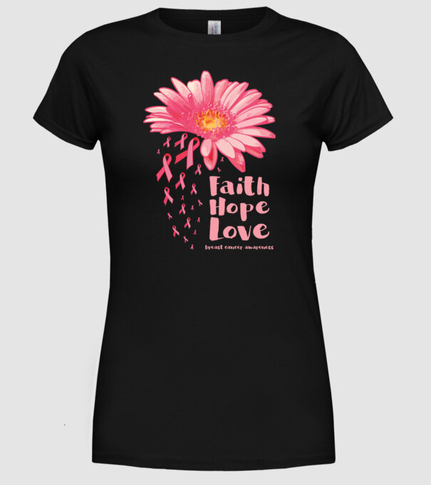 Gerbera faith hope love model negru pe tricou