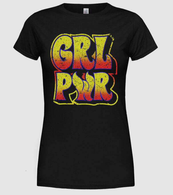 Girl Power retro model negru pe tricou