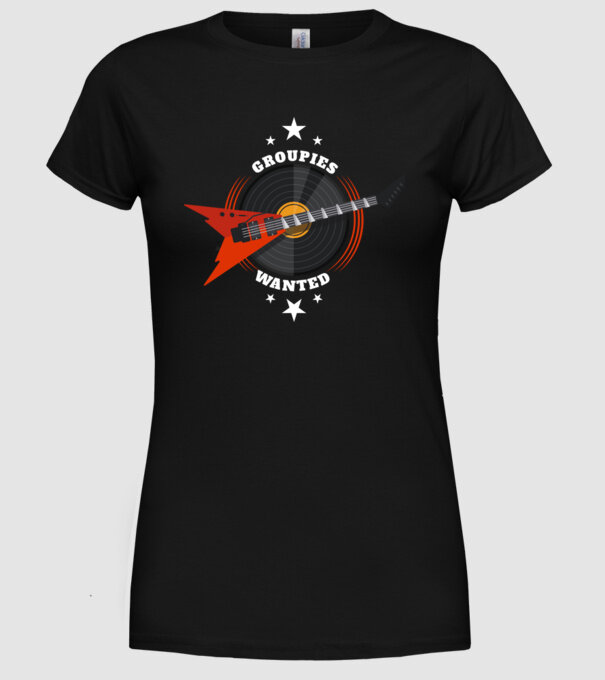 Groupies Wanted model negru pe tricou