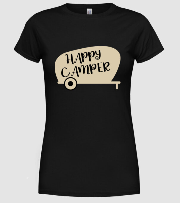 Happy camper text model negru pe tricou