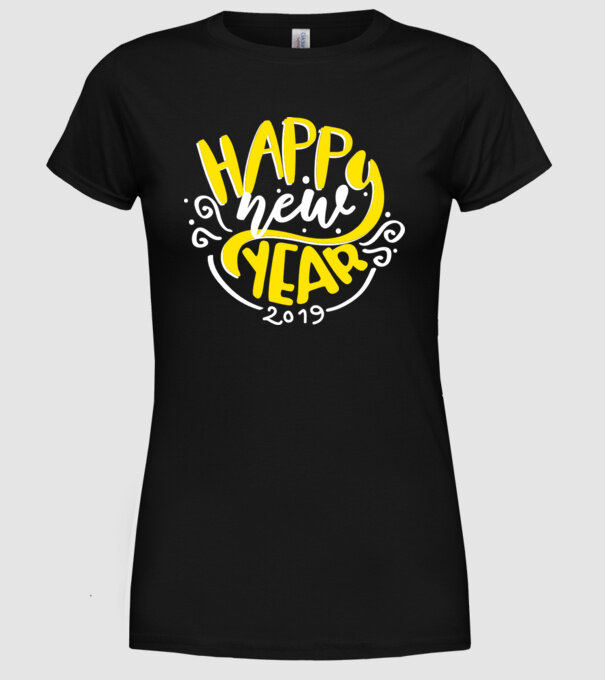 Happy new 2019 model negru pe tricou