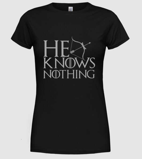 Cuplu He knows nothing model negru pe tricou