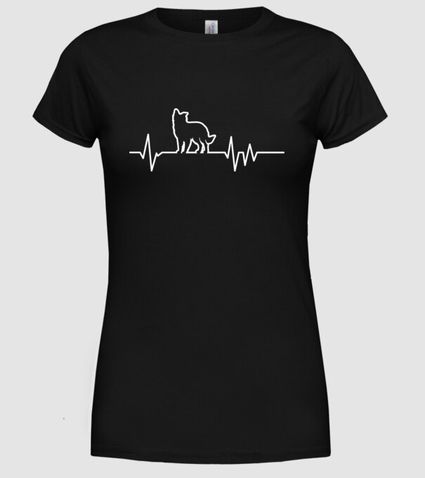 Heartbeat line Border Collie model negru pe tricou