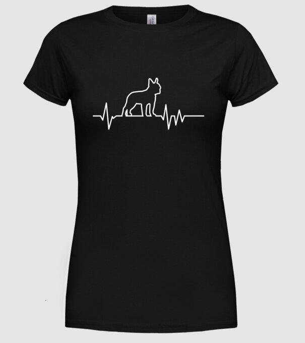 Heartbeat line Boston Terrier model negru pe tricou