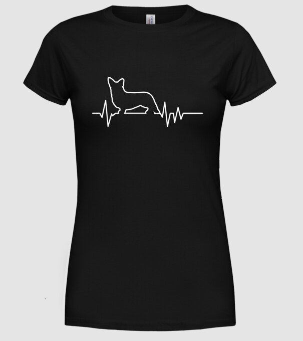 Heartbeat line Corgie model negru pe tricou
