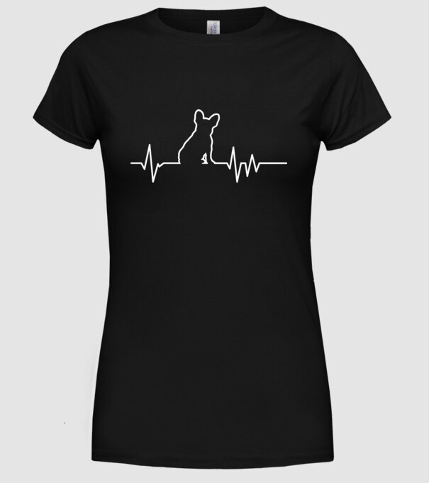 Heartbeat line Francia Bulldog model negru pe tricou