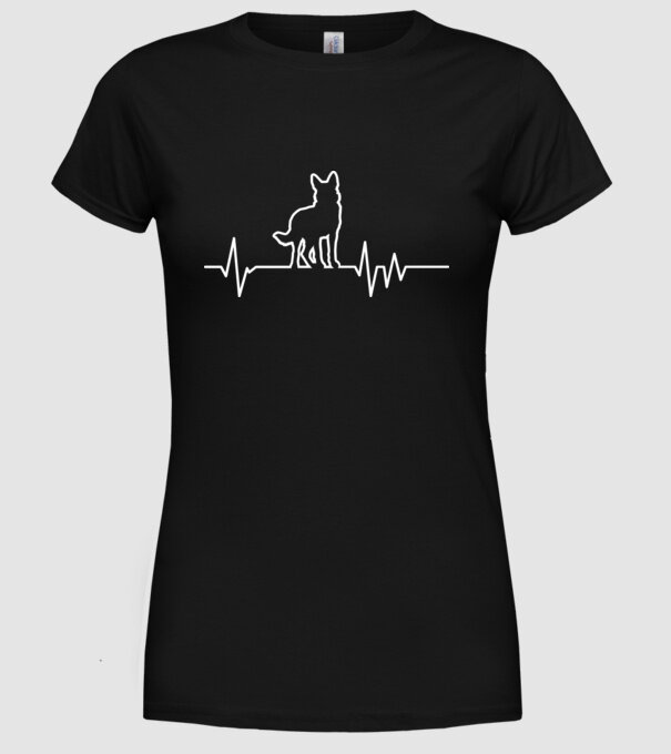 Heartbeat line Ciobănesc german model negru pe tricou