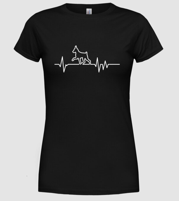 Heartbeat line Pinscher model negru pe tricou