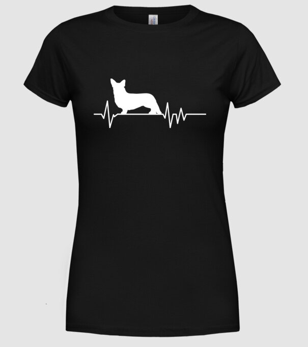 Heartbeat silueta Corgie model negru pe tricou