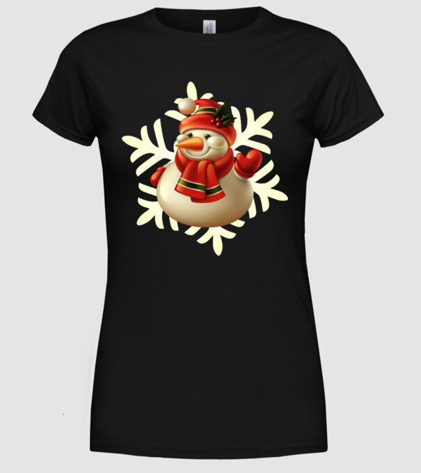 Om de zăpadă Moș Crăciun model negru pe tricou