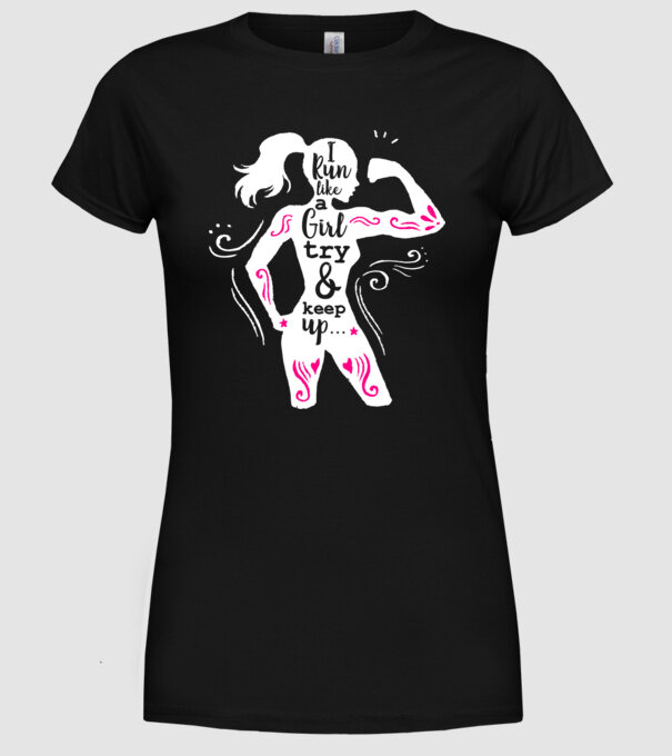 i run like a girl model negru pe tricou