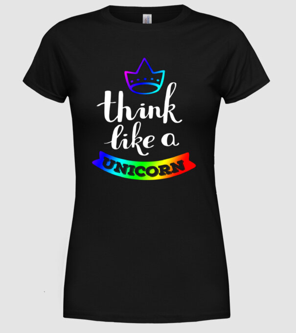 I think like a UNICORN model negru pe tricou