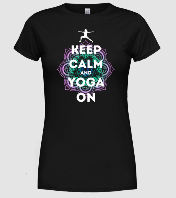 keepcalm yoga white model negru pe tricou
