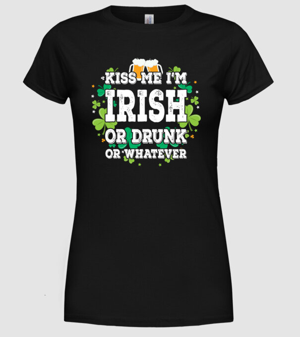 'Kiss me I''m Irish or Drunk' model negru pe tricou