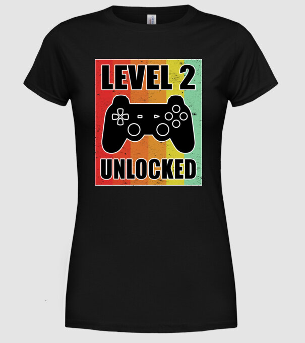 level 2 unlocked retro gamer model negru pe tricou