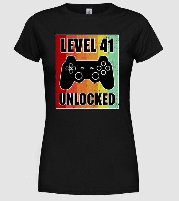 level 41 unlocked retro gamer model negru pe tricou