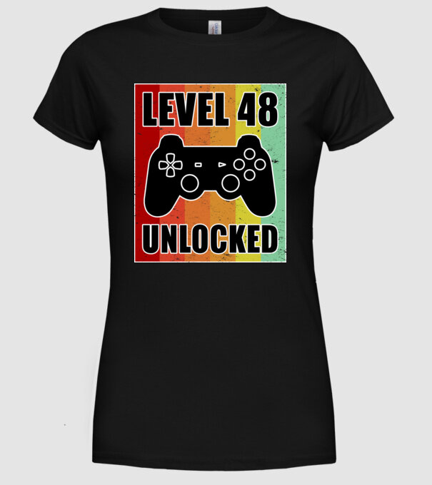 level 48 unlocked retro gamer model negru pe tricou