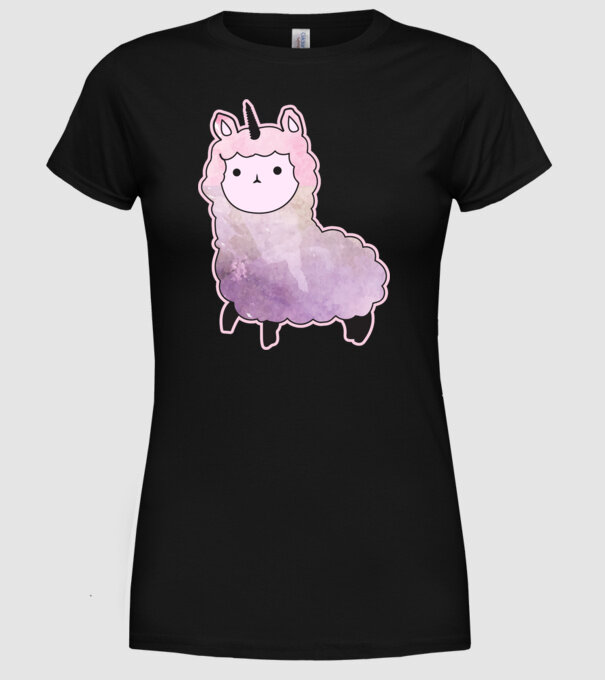 Llamacorn cutie model negru pe tricou
