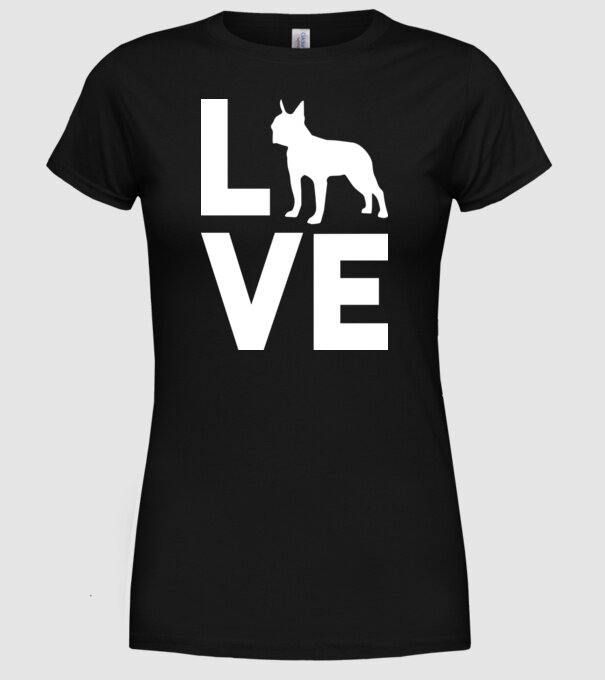 LOVE Boston Terrier model negru pe tricou