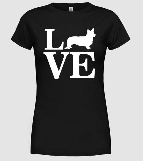 LOVE CORGIE model negru pe tricou